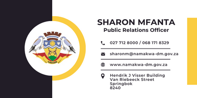 Official email signature of Sharon Mfanta, Public Relations Officer, Namakwa District Municipality.